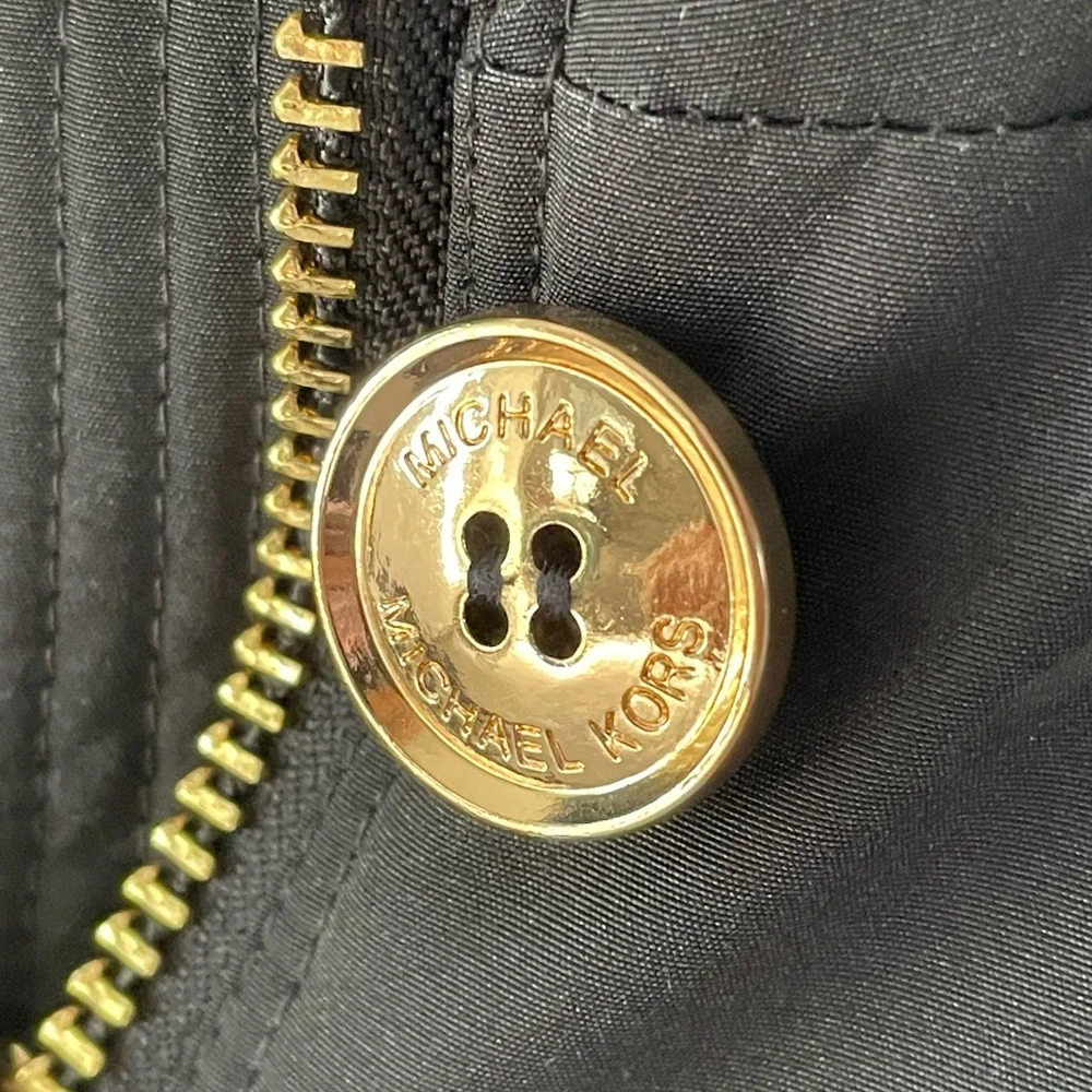 Michael Kors Faux Fur Hooded Black Parka Coat Gold Hardware Size L - Picture 8 of 10